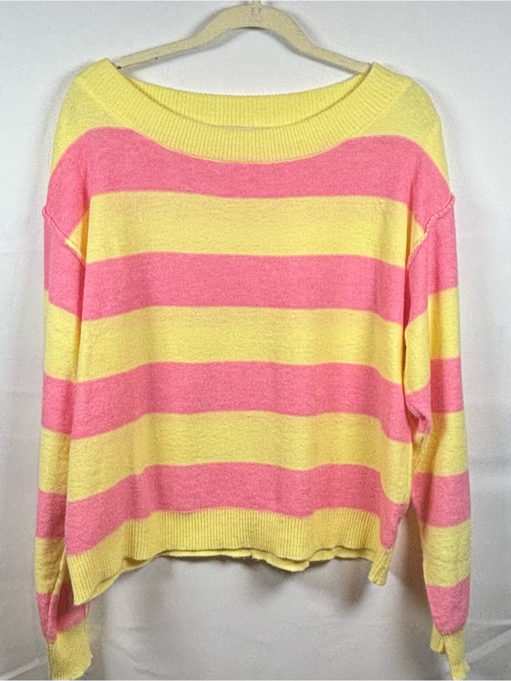 Wishlist Soft Striped Crewneck Sweater in Pink and Yellow